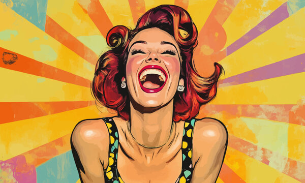 Collage pinup pop retro sketch image of happy funny lady laughing hahaha isolated