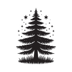 Obraz premium Fir Tree Vector Silhouette, Elegant Evergreen Tree Outline, Nature-Inspired Clipart for Wall Art, Logos, Stickers, Apparel, Digital Prints, Crafts, Posters, and Home Decor.