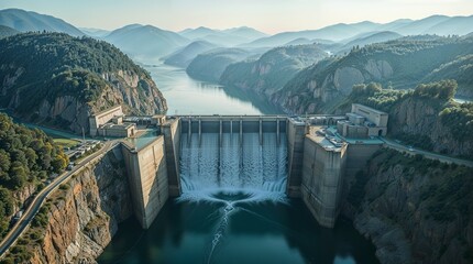 Majestic Aerial View of Hydroelectric Dam – Power and Ingenuity of Renewable Energy