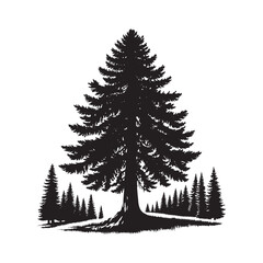 Fir Tree Vector Silhouette, Elegant Evergreen Tree Outline, Nature-Inspired Clipart for Wall Art, Logos, Stickers, Apparel, Digital Prints, Crafts, Posters, and Home Decor.