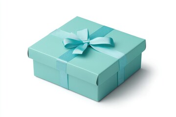 Fototapeta premium Turquoise Gift Box with Ribbon and Bow on White Background