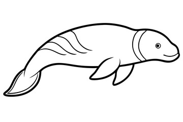 dugong silhouette line art vector illustration