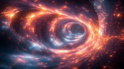 A mesmerizing tunnel of translucent, glowing ribbons weaving through a dark ether, forming an ever-shifting pattern of iridescent light.