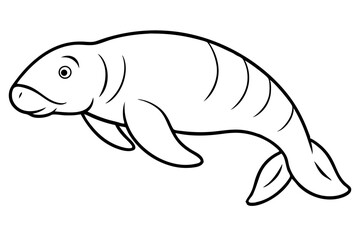 dugong silhouette line art vector illustration