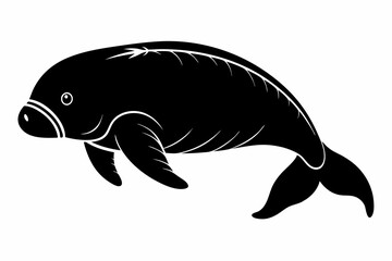 dugong silhouette line art vector illustration