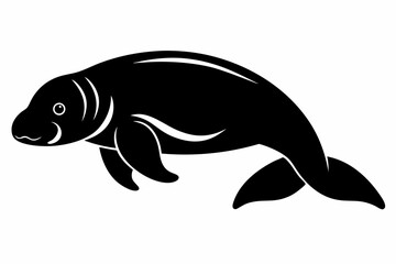 dugong silhouette line art vector illustration