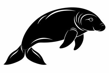 dugong silhouette line art vector illustration
