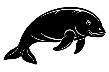 dugong silhouette line art vector illustration