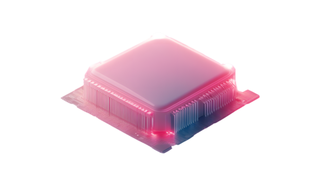 Futuristic CPU Chip with Glowing Pink and Blue Edges HighTech Microprocessor Design for Techn