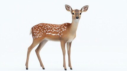 Naklejka premium Spotted fawn standing, white background, wildlife illustration, nature