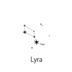 Minimal black and white illustration of the Lyra constellation featuring Vega. Perfect for astronomy prints, zodiac designs, and celestial-themed projects. © Kateryna
