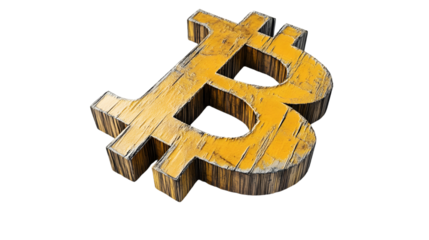 Golden Digital Currency Symbol with Wooden Texture on Black Background