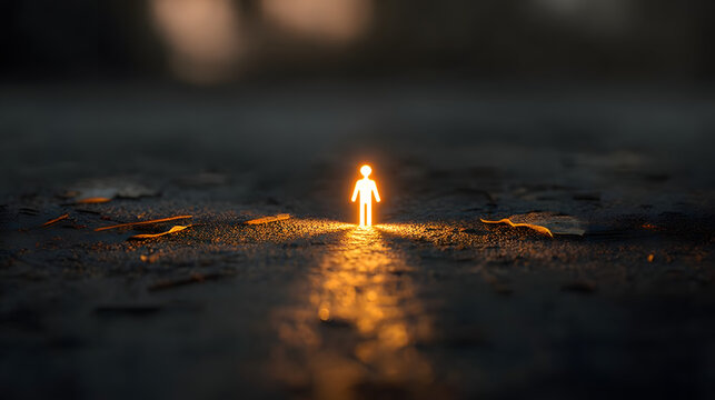 Reflective International Day of the Disappeared background featuring a glowing missing person symbol surrounded by soft, somber light against a respectful, subdued backdrop