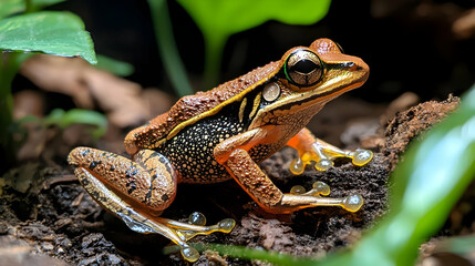 Obraz premium Closeup Of A Brown And Gold Frog In Natural Habitat