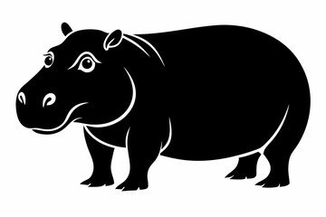 hippopotamus silhouette line art vector illustration