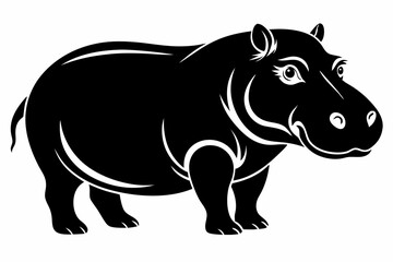 hippopotamus silhouette line art vector illustration