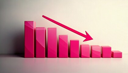急激な下降トレンドを示す明るいピンク色の3Dグラフ - ビジネス衰退または経済危機のコンセプト