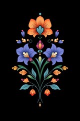 Obraz premium Colorful Polish folk art Wycinanki design featuring vibrant floral patterns on black background