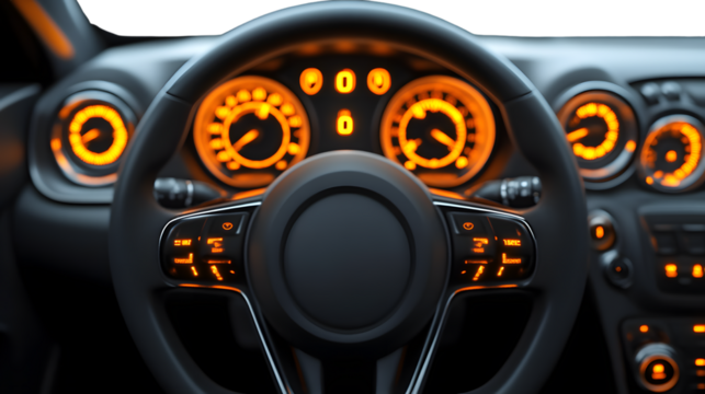 Modern Car Interior Dashboard with Illuminated Controls and Speedometer