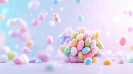 Sweet, pastel-colored candies in motion