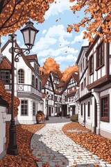 Charming autumn streets of an old European town showcase nostalgia and warmth
