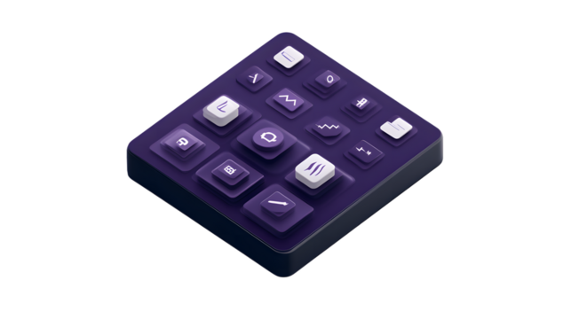 Modern Purple Keypad with Symbolic Buttons for Digital Control and Automation