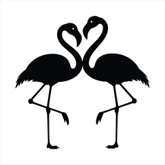 Obraz premium Flamingo Love Silhouette Heart Neck Couple Romantic Birds Vector Illustration