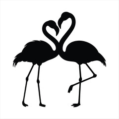 Naklejka premium Flamingo Love Silhouette Heart Neck Couple Romantic Birds Vector Illustration