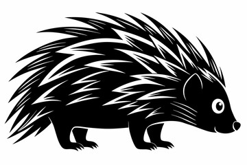 porcupine silhouette line art vector illustration