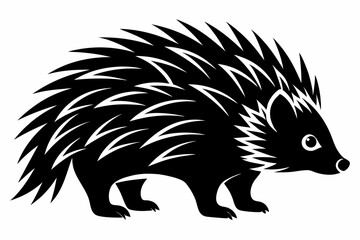 porcupine silhouette line art vector illustration