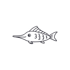 Cartoon fish icon. Fish for coloring. Doodle. Hand drawn vector illustration.