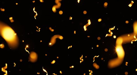 Golden confetti falling in celebration against a black background  