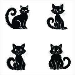 Fototapeta premium Four Black Cat Vector Illustrations Different Poses