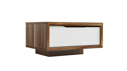 Modern Wooden Media Console with Sleek Design and White Panel for Living Room or Office Decor