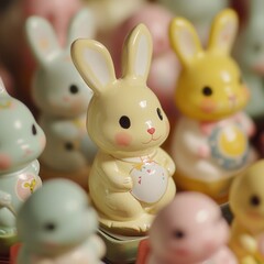 Colorful Easter figurines in various sizes celebrate the joyful spirit of the holiday.