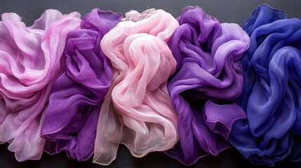 Fototapeta premium Soft, flowing fabrics in a spectrum of purples and pinks