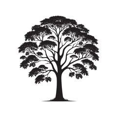 Obraz premium Teak Tree Vector Silhouette, Elegant Hardwood Tree Outline, Nature-Inspired Clipart for Wall Art, Logos, Stickers, Apparel, Digital Prints, Crafts, Posters, and Home Decor.