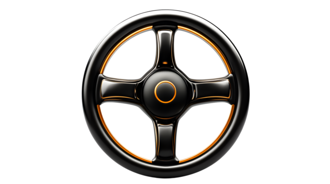 Sporty Steering Wheel with Black and Orange Accents for Automotive Design