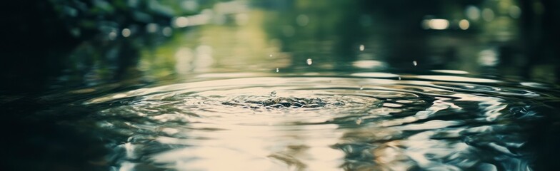 Water Drop Creating Ripple Effect in Calm Pond Serene Nature