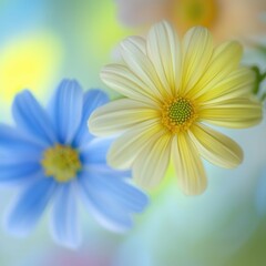 Two vibrant flowers bloom together in a decorative vase, celebrating spring's beauty.