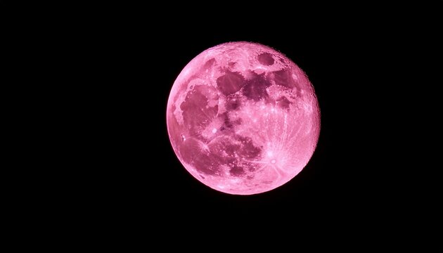 Pink full super moon on black sky background
