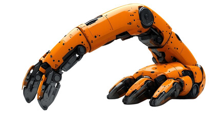 Robotic Arm in Action Futuristic Orange and Black Mechanical Limb with Advanced Joints and Art