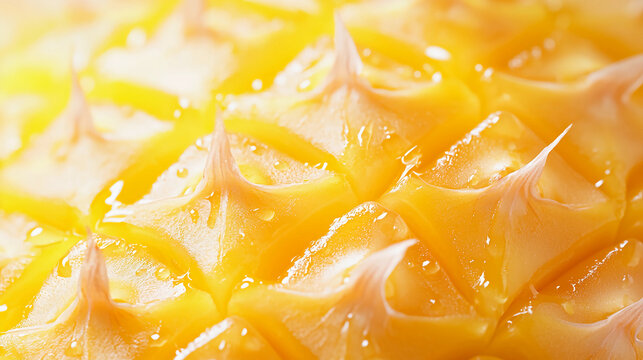 Macro close-up of juicy yellow pineapple skin texture
