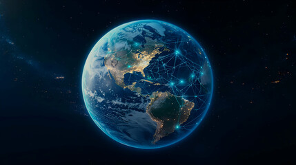 Fototapeta premium Digital Planet Earth With City Lights In Space