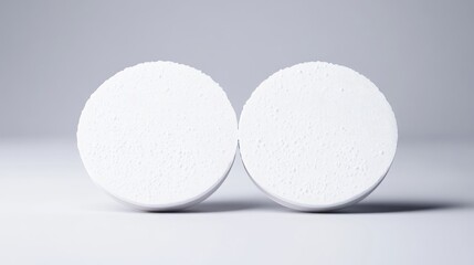 Two round, white, textured discs