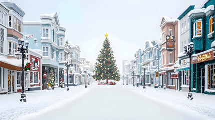 Obraz premium Pixel Art Snowy Christmas Town Street View