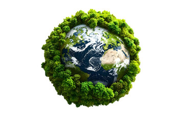 Ecology concept Green planet earth with tress world environment and earth day, Sustainable green Eco-friendly creative idea concept design, isolated on white and transparent background, 