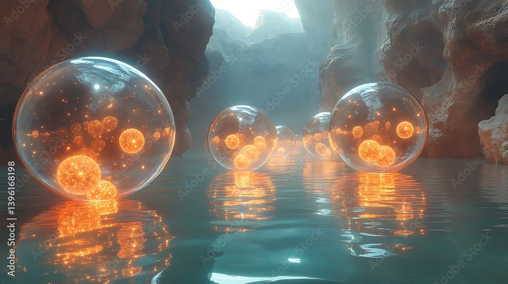 Wall mural a sea of floating orbs, each containing an entire universe within, suspended in a tranquil void of g