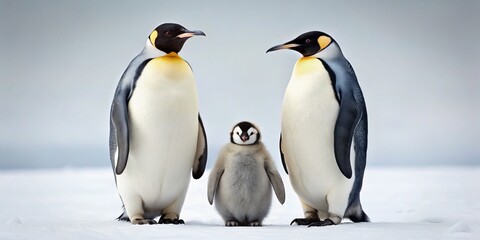 Obraz premium Minimalist Emperor Penguin Family Portrait - Isolated on White