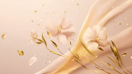 Admiration, graceful italicized font, light blush and gold shimmer. Ethereal Lettering. Illustration